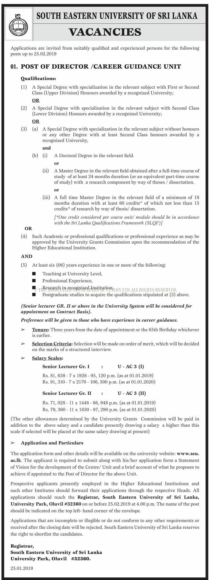 Director (Career Guidance Unit), Senor Lecturer - South Eastern University of Sri Lanka